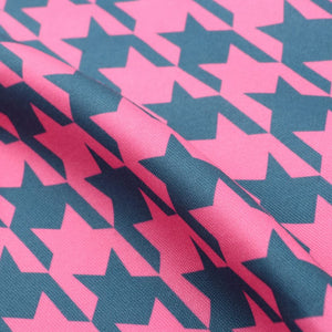 Pink And Greyish Blue Houndstooth Pattern Digital Print Rayon Fabric