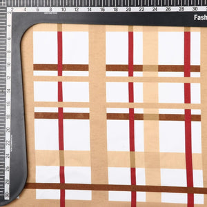 Beige And White Checks Pattern Digital Print Rayon Fabric