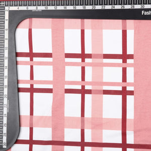 Peachy Pink And White Checks Pattern Digital Print Rayon Fabric