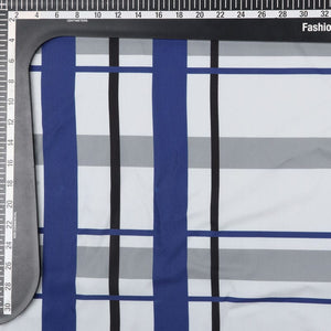 Grey And Navy Blue Checks Pattern Digital Print Rayon Fabric