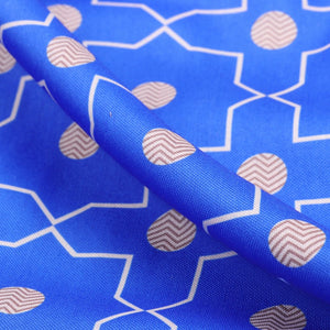 Blue And Beige Trellis Pattern Digital Print Rayon Fabric