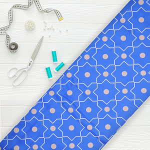 Blue And Beige Trellis Pattern Digital Print Rayon Fabric