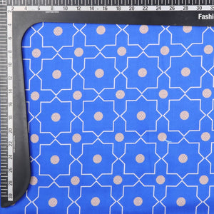 Blue And Beige Trellis Pattern Digital Print Rayon Fabric