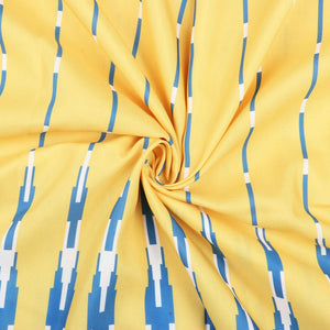 Yellow And Blue Ethnic Pattern Digital Print Rayon Fabric