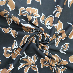 Black And Brown Floral Pattern Digital Print Rayon Fabric
