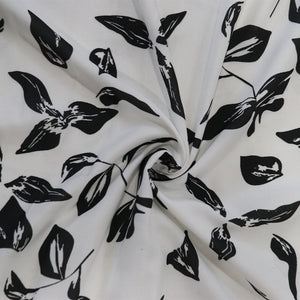 White And Black Floral Digital Print Rayon Fabric