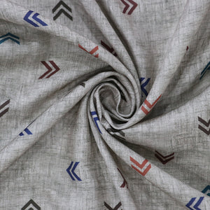 Beige And Multi Color Arrow Pattern Digital Print Rayon Fabric.