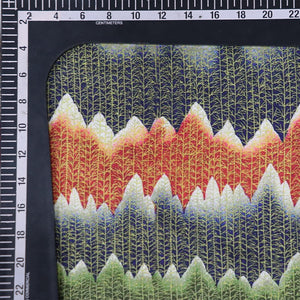 Blue And Orange Weave Pattern Digital Print Rayon Fabric.