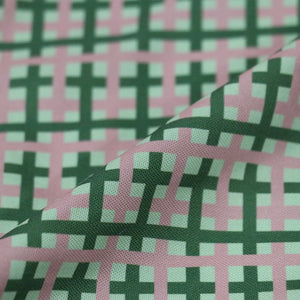 Dark Green And Pink Checks Pattern Digital Print Rayon Fabric.