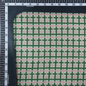 Dark Green And Pink Checks Pattern Digital Print Rayon Fabric.