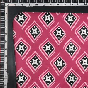 Pink And White Batik Pattern Digital Print Rayon Fabric.