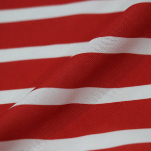 Red And White Stripe Pattern Digital Print Rayon Fabric.