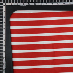 Red And White Stripe Pattern Digital Print Rayon Fabric.