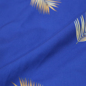 Blue And Yellow Spiky Leaves Print Pattern Digital Print Rayon Fabric.