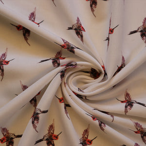 White Kingfisher Bird Pattern Digital Print Rayon Fabric.