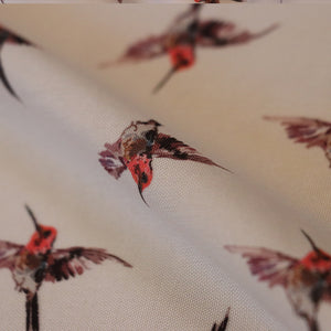 White Kingfisher Bird Pattern Digital Print Rayon Fabric.