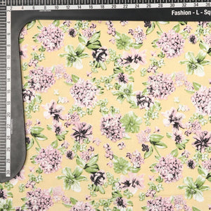 Yellow And Green Floral Pattern Screen Print Rayon Fabric