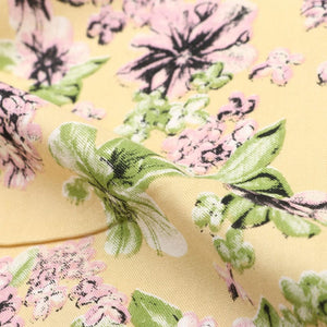 Yellow And Green Floral Pattern Screen Print Rayon Fabric