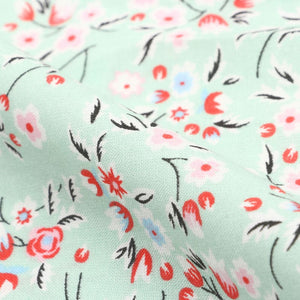 Mint Green And Red Floral Pattern Screen Print Rayon Fabric