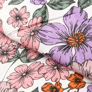 Dusty Lavender And Dark Orange Floral Pattern Screen Print Rayon Fabric