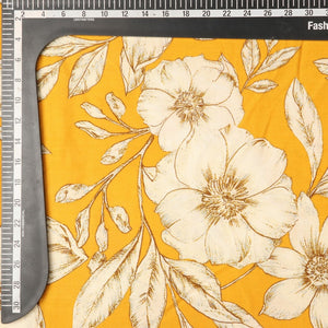 Mustard Yellow And Beige Floral Pattern Screen Print Rayon Fabric