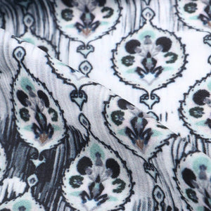 Black And White Floral Pattern Digital Print Silk Crepe Fabric