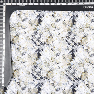 Olive Green And White Floral Pattern Digital Print Silk Crepe Fabric