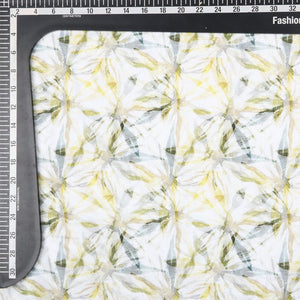 Grey And Yellow Floral Pattern Digital Print Silk Crepe Fabric