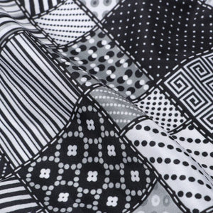 Black And White Patchwork Pattern Digital Print Silk Crepe Fabric