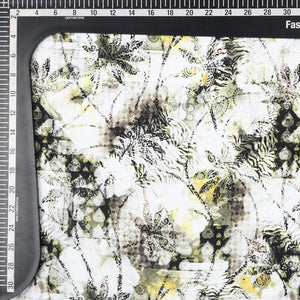 White And Yellow Abstract Pattern Digital Print Silk Crepe Fabric