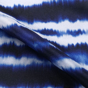 Navy Blue And White Leheriya Pattern Digital Print Silk Crepe Fabric