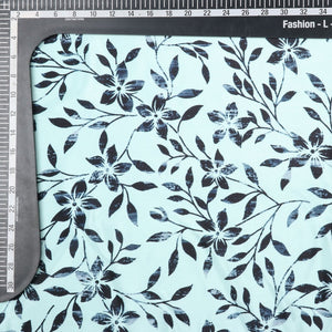 Light Sea Green And Black Floral Pattern Digital Print Silk Crepe Fabric