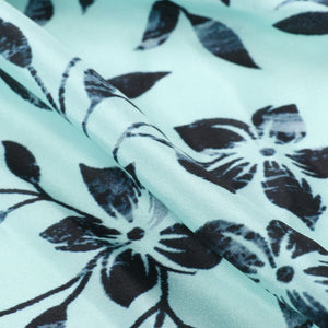 Light Sea Green And Black Floral Pattern Digital Print Silk Crepe Fabric