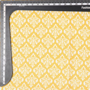 Yellow And White Trellis Pattern Digital Print Velvet Fabric