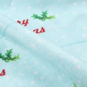 Sky Blue And Red Christmas Pattern Digital Print Velvet Fabric