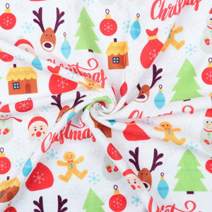 White And Red Christmas Pattern Digital Print Velvet Fabric
