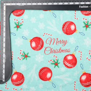 Sky Blue And Red Christmas Pattern Digital Print Velvet Fabric