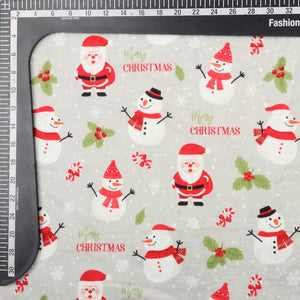 Light Grey And Red Christmas Pattern Digital Print Velvet Fabric