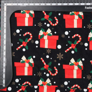 Black And Red Christmas Pattern Digital Print Velvet Fabric