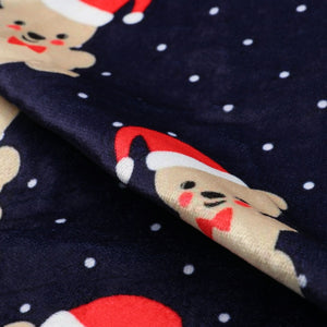 Navy Blue And Beige Christmas Pattern Digital Print Velvet Fabric