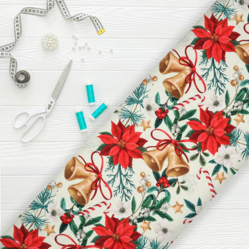 Solid Color Christmas Pattern Multi Color Christmas Pattern Digital Print Velvet Fabric – Fabmyntra