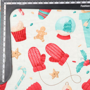 Red And White Christmas Pattern Digital Print Velvet Fabric