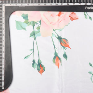 White And Light Peach Floral Pattern Digital Print Japan Satin Fabric