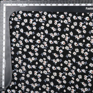 Black and White Floral Pattern Screen Print Moss Crepe Fabric