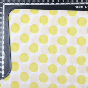 White And Yellow Polka Dots Pattern Digital Print Georgette Fabric