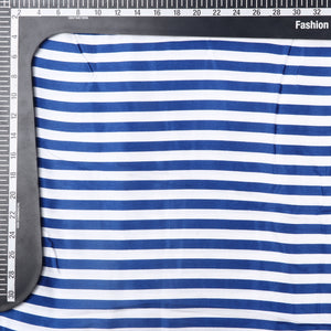 Navy Blue And White Stripes Pattern Digital Print Japan Satin Fabric