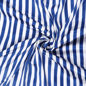 Navy Blue And White Stripes Pattern Digital Print Japan Satin Fabric