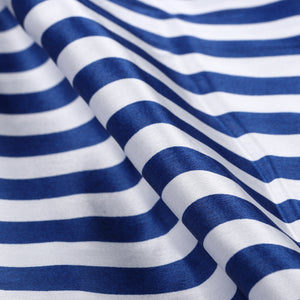 Navy Blue And White Stripes Pattern Digital Print Japan Satin Fabric