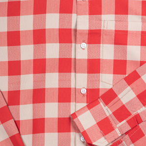 Men's Red And Beige Checks Pattern Cotton Shirt