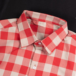 Men's Red And Beige Checks Pattern Cotton Shirt